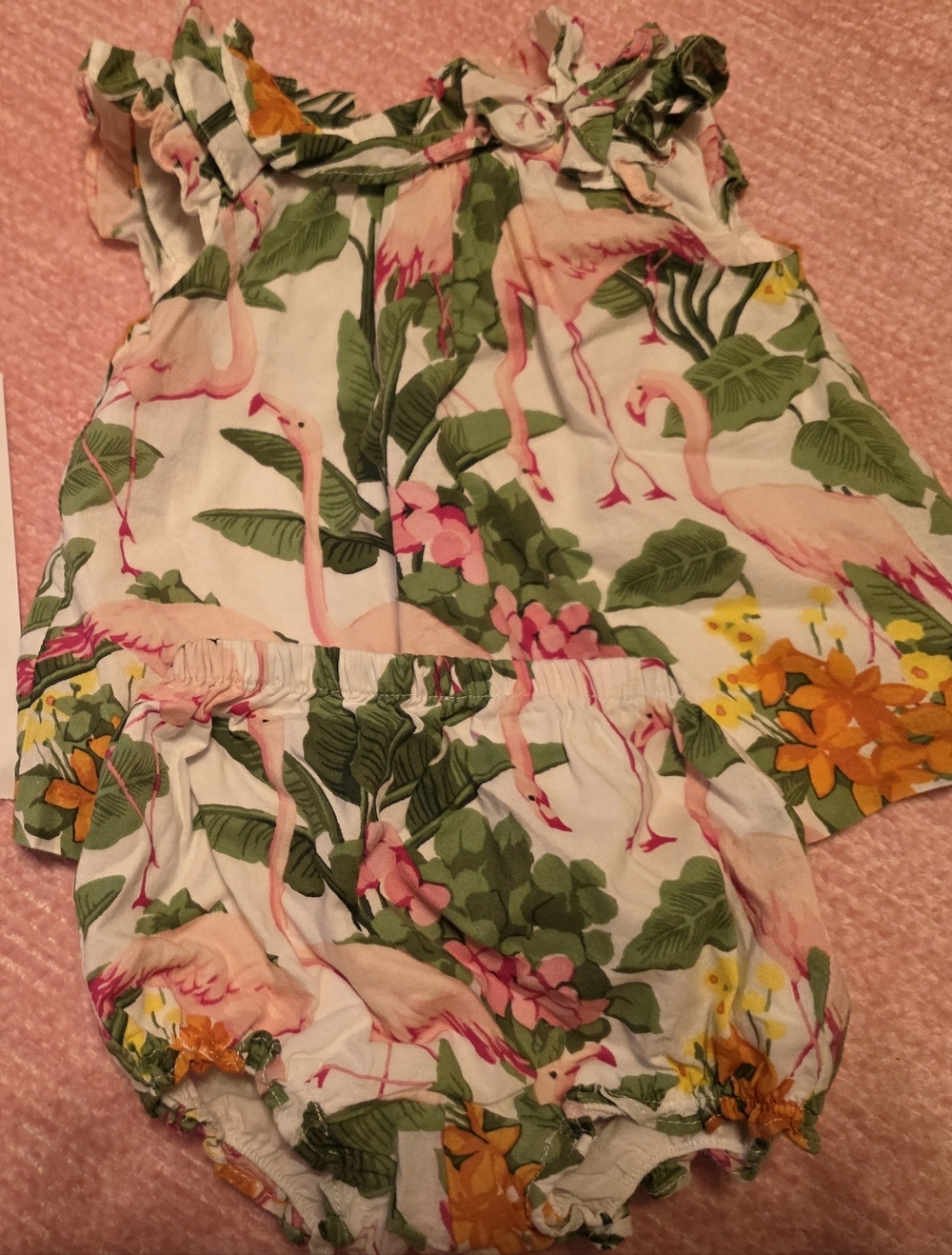 Janie and Jack White Tropical Flamingo Print Matching Set
